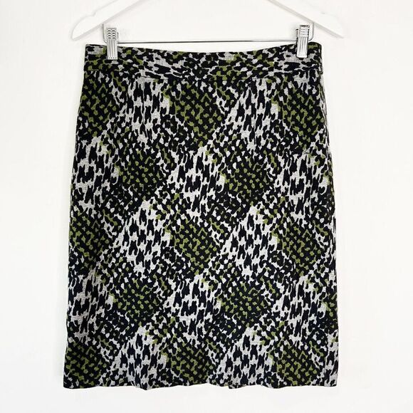 Trina Turk Gray and Green Leopard Print Plaid Pencil Skirt - Picture 2 of 8